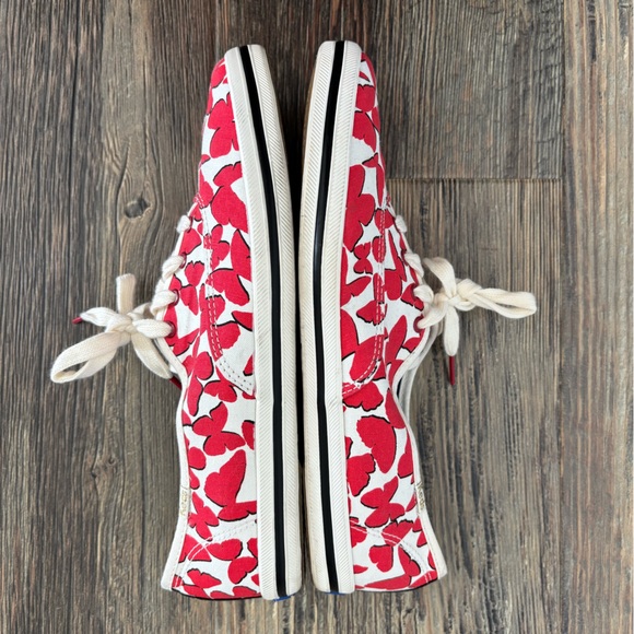 Keds KATE SPADE New York Canvas Lace-Up Sneakers Womens 8.5 White Red Butterfly - Picture 3 of 13